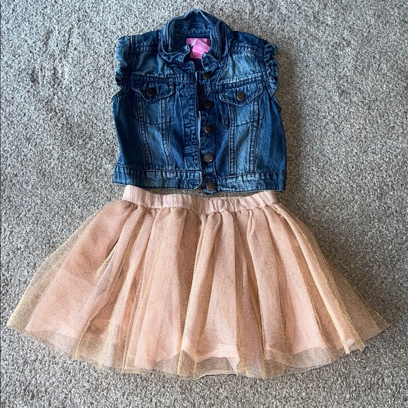 Isaac Mizrahi Denim Vest and Peach Tulle Skirt Set 3T - Picture 1 of 4